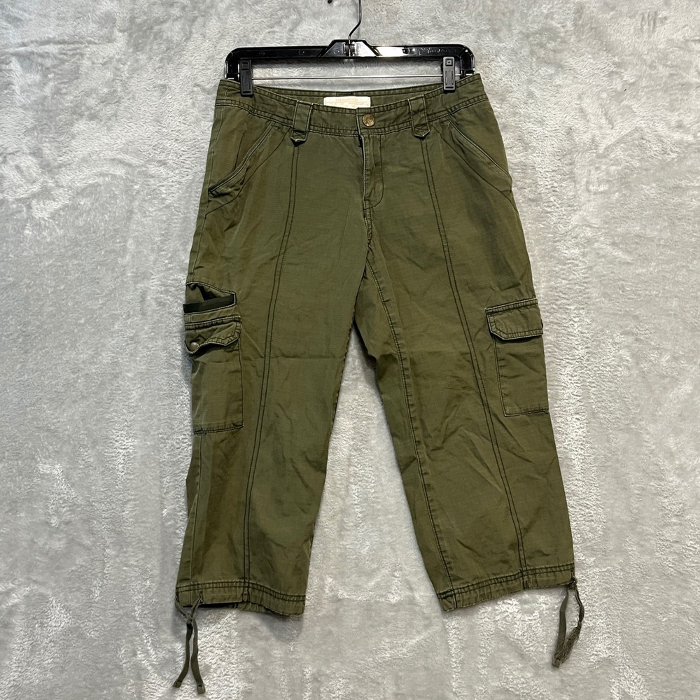 Eddie Bauer Cargo Pants Women 4 Olive Green Ripstop Cropped Utility Drawstring
